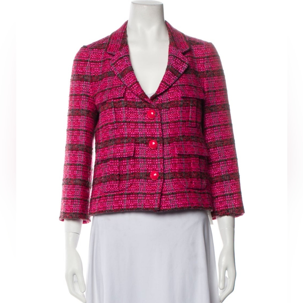 Kate Spade Pink Plaid Tweed Blazer
